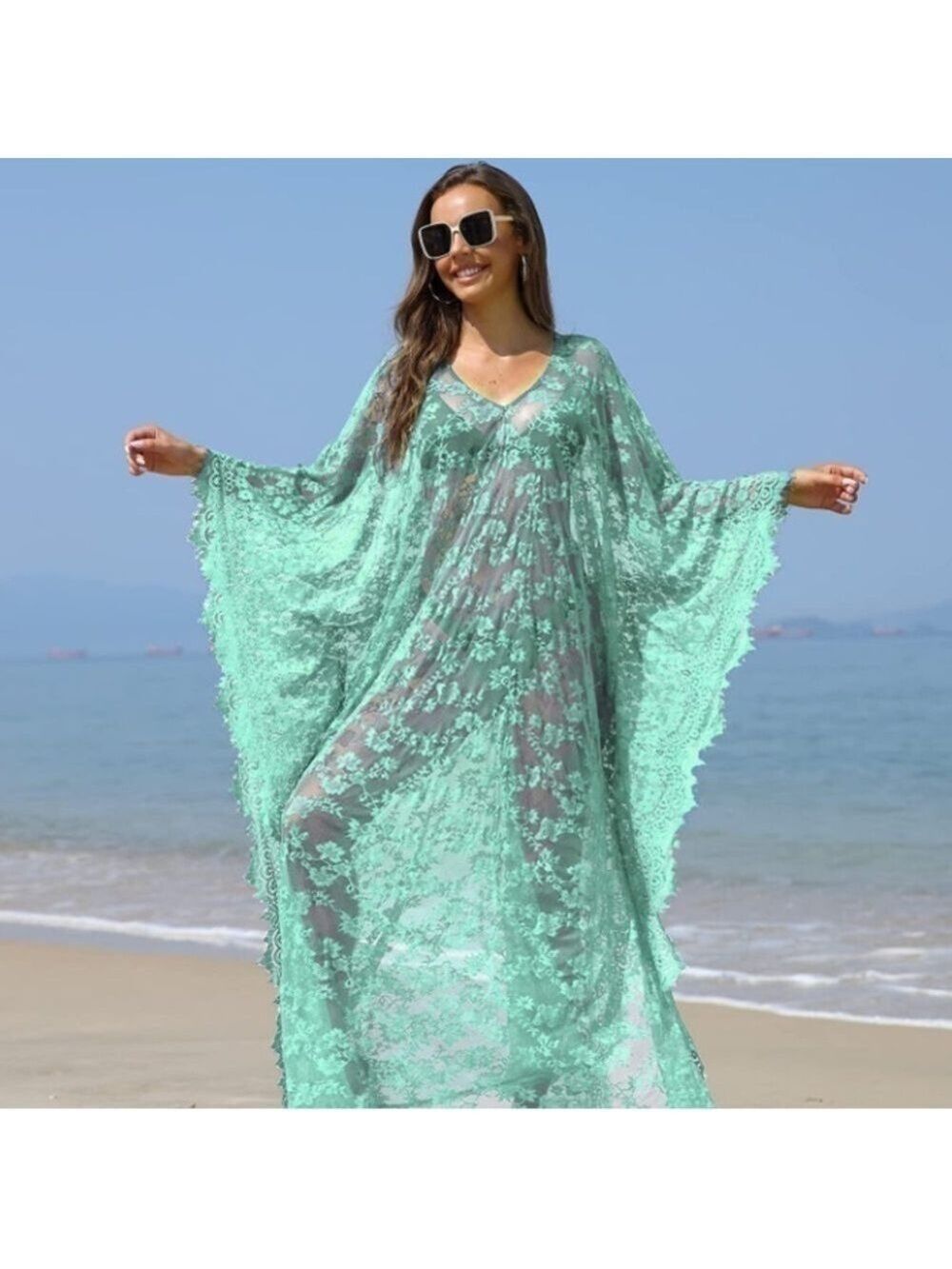 Beach Cover Up Boho Lace Kimono Bikini Robe Swimsuit Bathing Suit Costume Role